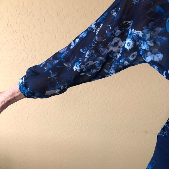 New Teri Jon by Ricki Freeman Mock Neck Chiffon Gown - Picture 7 of 14